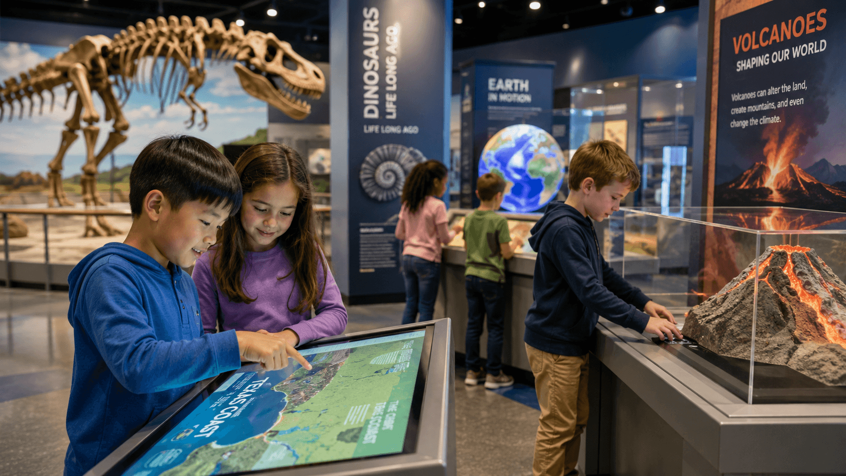 Children exploring exhibits at an educational museum